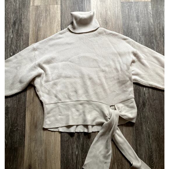 Zara Chunky Knit Cream Turtleneck Crop Sweater Small 90s Retro Heritage Preppy - Picture 2 of 7